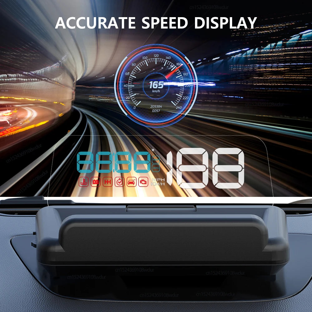 GEYIREN C500 HUD, A car accessory that combines an OBD2 reader with a GPS head-up display and speedometer projector for all cars.