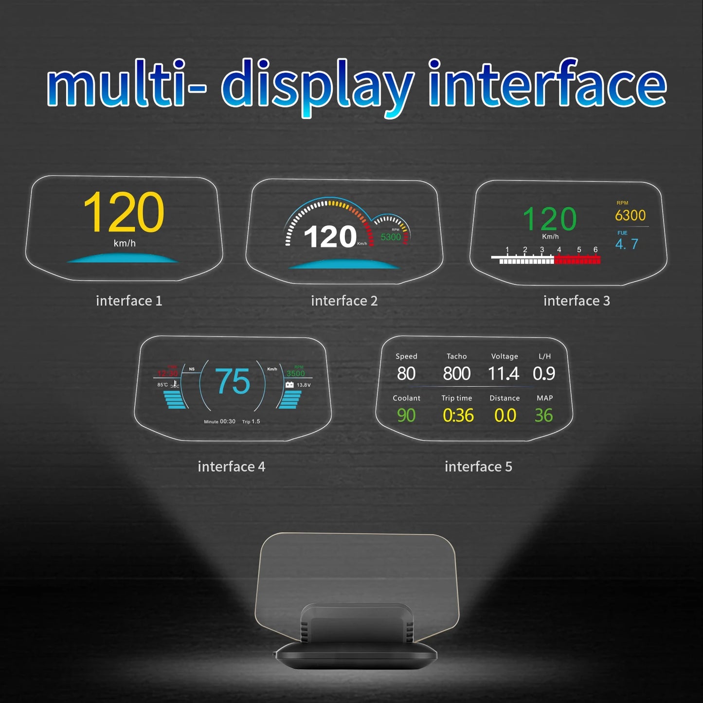 GEYIREN C1 OBD2 HUD, Car head-up display shows vehicle data in real-time, including speed, RPM, oil pressure, and more.