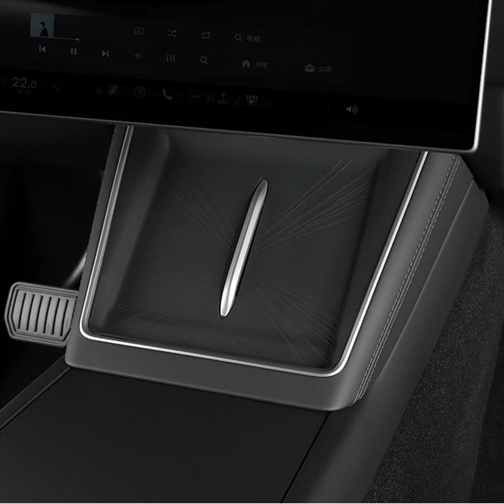 Tesla Model Y L (6-Seater) Wireless Charging Dock Liner 2026+ – Performance Style Silicone Anti-Slip Charging Pad Insert with Center Cutout Vent Design, OEM Fit Interior Protection Accessory