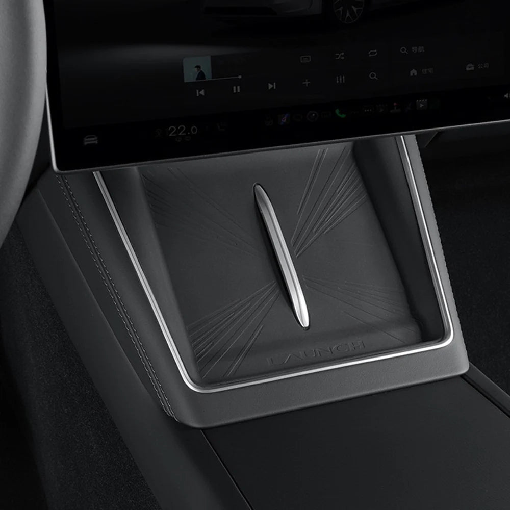 Tesla Model Y L (6-Seater) Wireless Charging Dock Liner 2026+ – Performance Style Silicone Anti-Slip Charging Pad Insert with Center Cutout Vent Design, OEM Fit Interior Protection Accessory