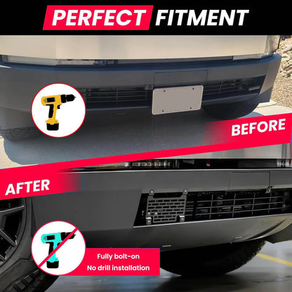 No-Drill Front License Plate Holder for Tesla Cybertruck (USA & Canada Version) – Removable Aluminum Front Plate Mount Bracket, OEM-Style Design, Tool-Free Installation