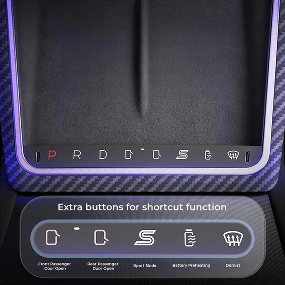 Smart Center Console Button Panel for 2025.03+ Tesla Model Y Juniper – Model X-Inspired Gear Selector Upgrade with LED Ambient Lighting, Physical Shortcut Controls for Drive/Reverse/Park, Door Access, Climate & Performance Functions