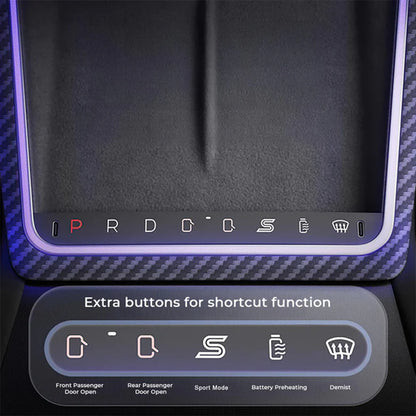 Smart Center Console Button Panel for 2025.03+ Tesla Model Y Juniper – Model X-Inspired Gear Selector Upgrade with LED Ambient Lighting, Physical Shortcut Controls for Drive/Reverse/Park, Door Access, Climate & Performance Functions