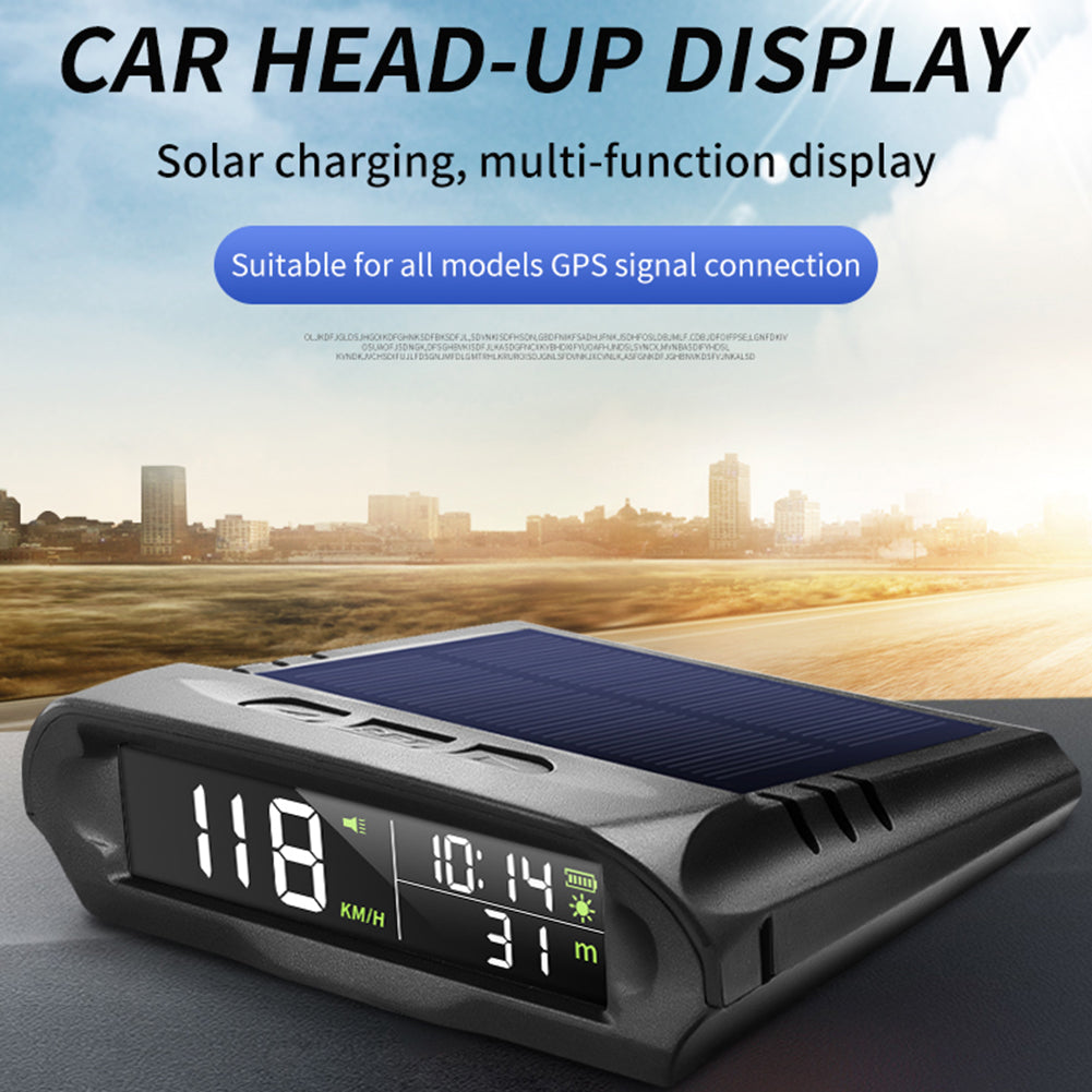 Solar Digital Car HUD, A multi-function display for all cars with GPS, showing surroundings and solar charging info.