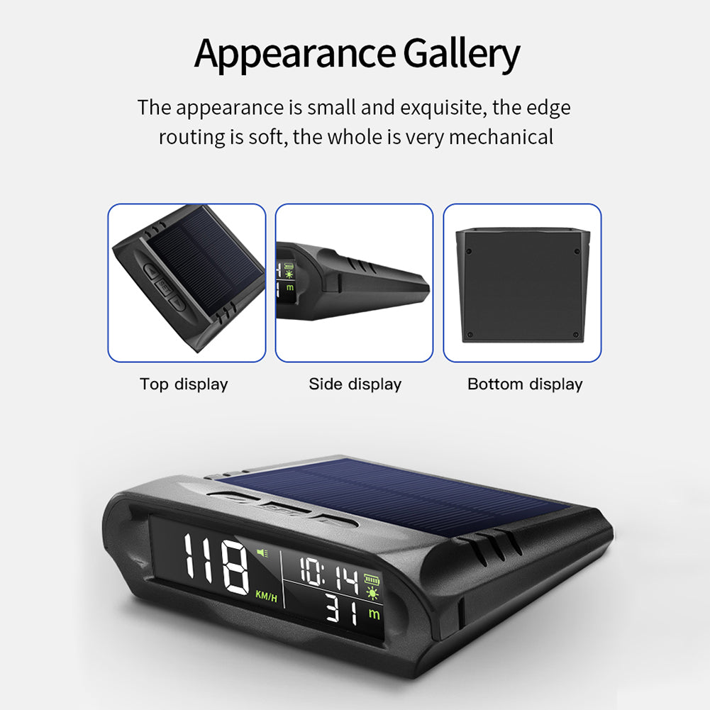 Solar Digital Car HUD, The Solar Car HUD has a compact and elegant design with smooth edges and a mechanical finish.