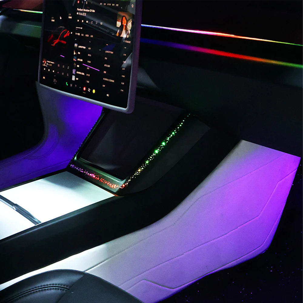 Starlight Ambient LED Lighting Kit for Tesla Model 3 Highland (2023.10+) & Tesla Model Y Juniper (2025+) Wireless Charging Frame – App Control, Motion Sensor, Plug-and-Play Interior Light Upgrade (Premium & Performance Only)