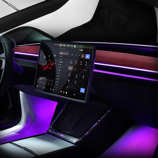 Starlight Ambient LED Lighting Kit for Tesla Model 3 Highland (2023.10+) & Tesla Model Y Juniper (2025+) Wireless Charging Frame – App Control, Motion Sensor, Plug-and-Play Interior Light Upgrade (Premium & Performance Only)