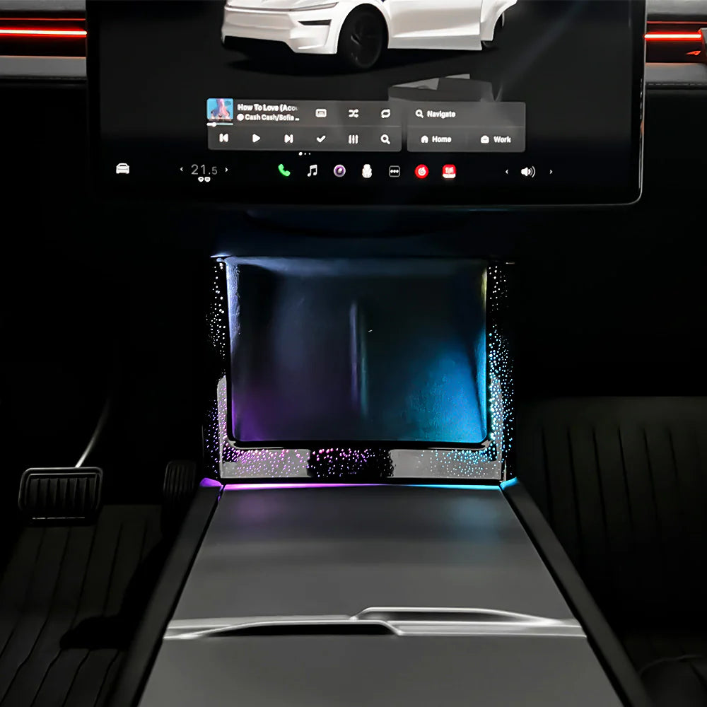 Starlight Ambient LED Lighting Kit for Tesla Model 3 Highland (2023.10+) & Tesla Model Y Juniper (2025+) Wireless Charging Frame – App Control, Motion Sensor, Plug-and-Play Interior Light Upgrade (Premium & Performance Only)