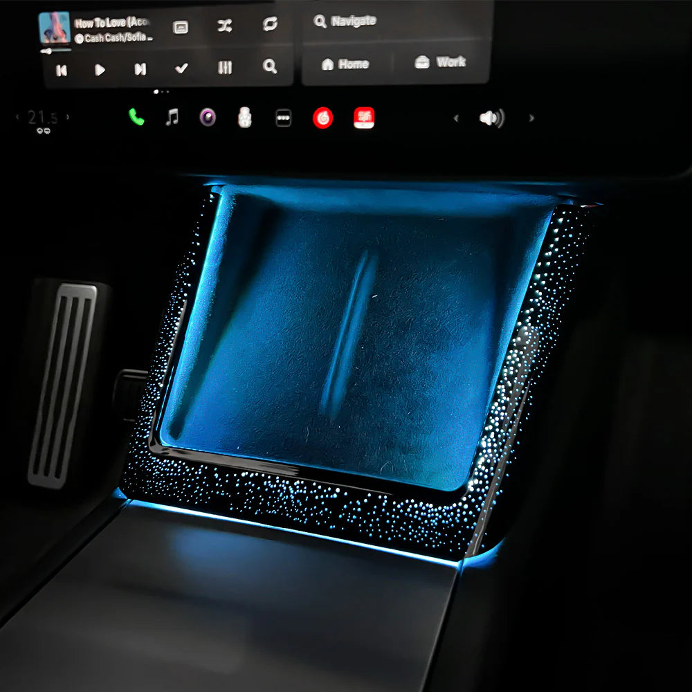 Starlight Ambient LED Lighting Kit for Tesla Model 3 Highland (2023.10+) & Tesla Model Y Juniper (2025+) Wireless Charging Frame – App Control, Motion Sensor, Plug-and-Play Interior Light Upgrade (Premium & Performance Only)