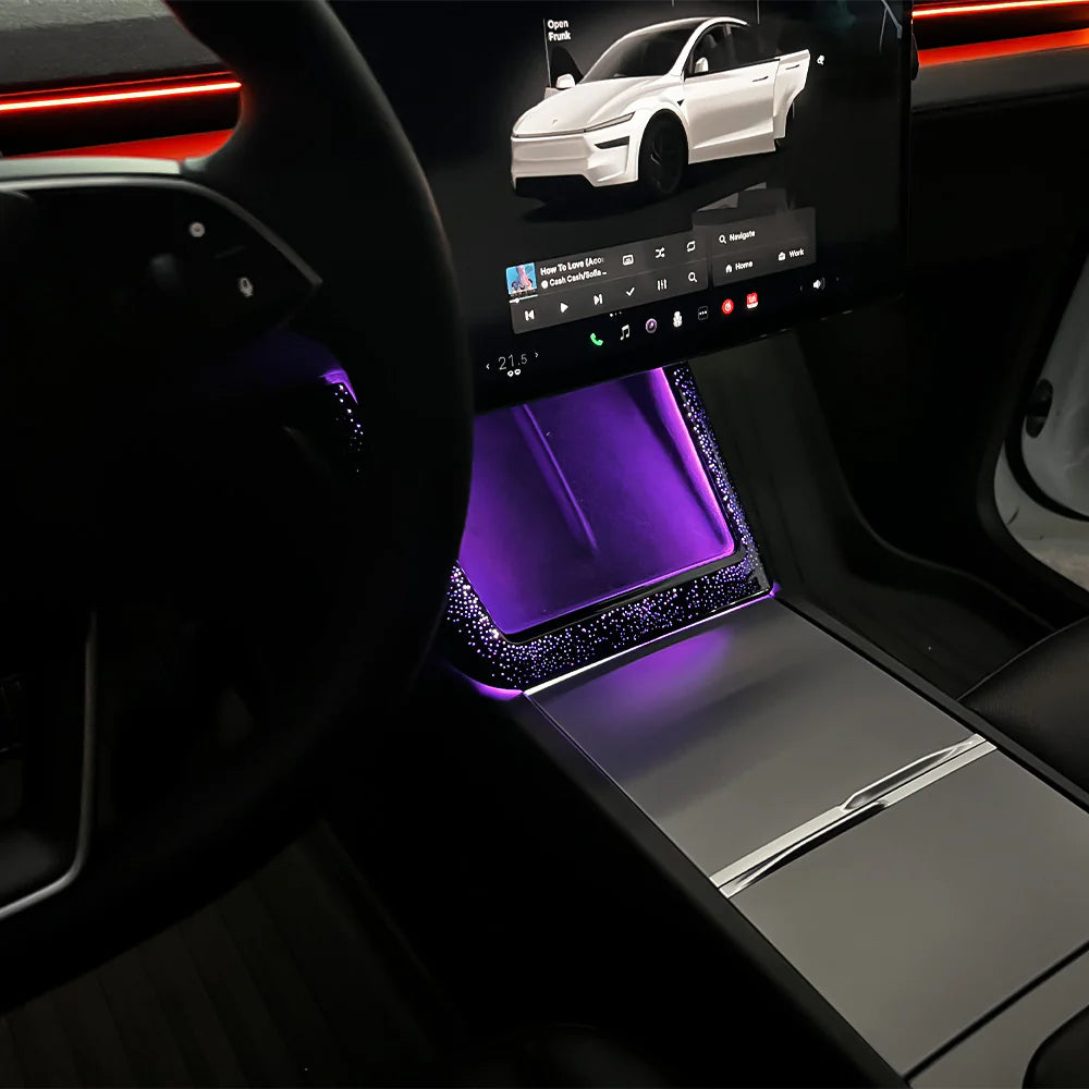 Starlight Ambient LED Lighting Kit for Tesla Model 3 Highland (2023.10+) & Tesla Model Y Juniper (2025+) Wireless Charging Frame – App Control, Motion Sensor, Plug-and-Play Interior Light Upgrade (Premium & Performance Only)