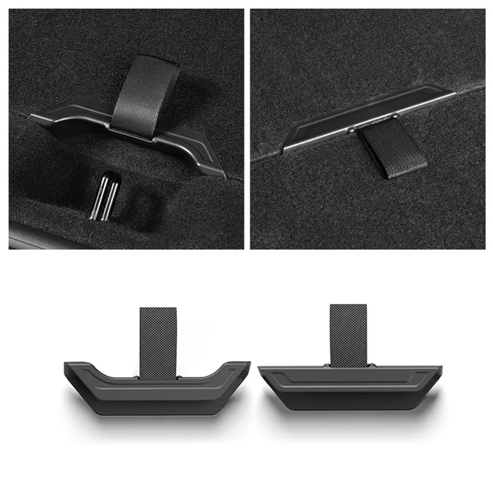 2025+ Tesla Model Y Juniper Sub Trunk Pull Strap Handles – Hidden Storage Access Pull Tabs for Front & Rear Underfloor Compartments | No-Drill ABS & Velcro Installation