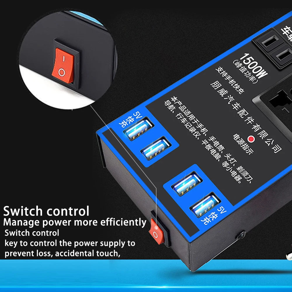 TIMOTRAS Car Mounted Inverter, Switch control allows for efficient power management. Prevent accidental touches and manage power supply to reduce loss.