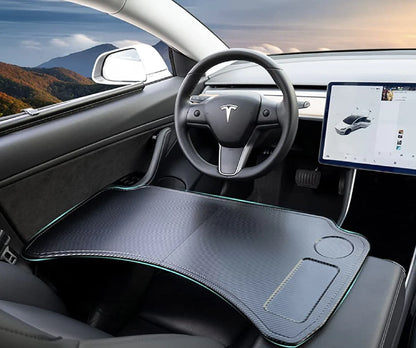 Foldable Table Tray for Tesla Model 3 & Model Y | Portable Car Desk for Lunch & Work | Carbon Fiber Finish | Supports Up to 33 lbs