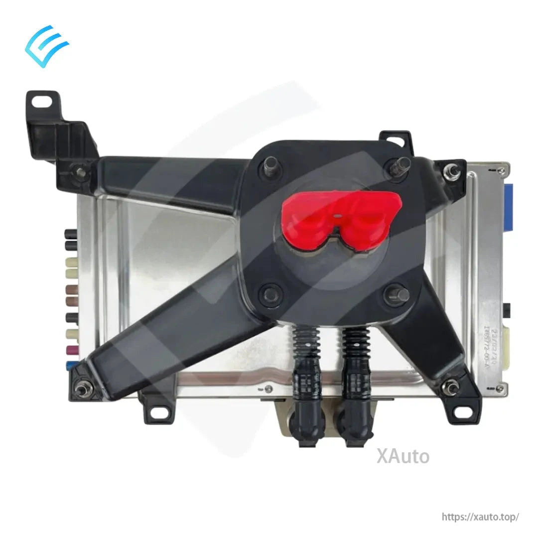 Top view of OEM Tesla Model 3 TLA car computer module showing mounting frame and red cap