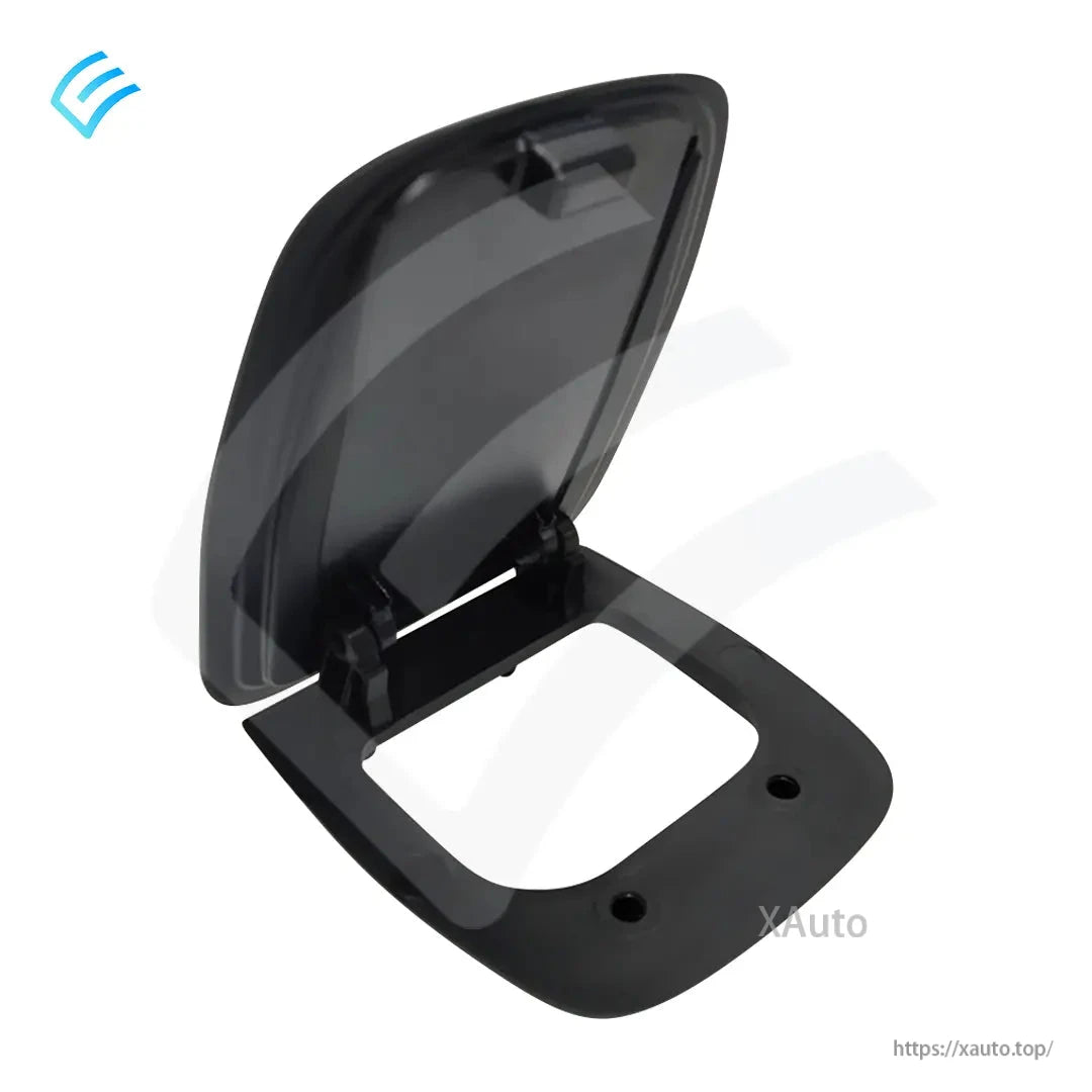 Tesla Model 3 rear seat tether anchor flip door 1086827-00-E shown open, hinge and base plate