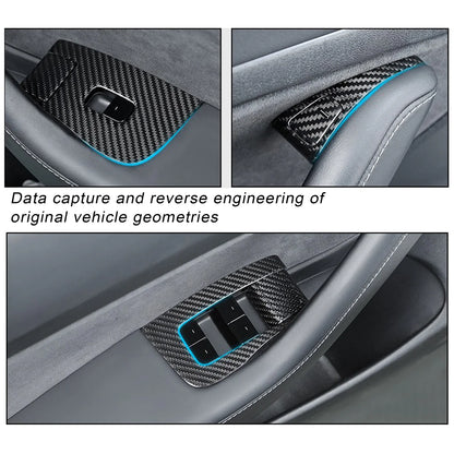 Real Carbon Fiber Window Switch Trim Cover for Tesla Model 3 (2017–2023.09) & Tesla Model Y (2020–2025.02) – Interior Door Control Panel Overlay Kit, OEM Fit for LHD/RHD, 14PCS Premium Cabin Upgrade