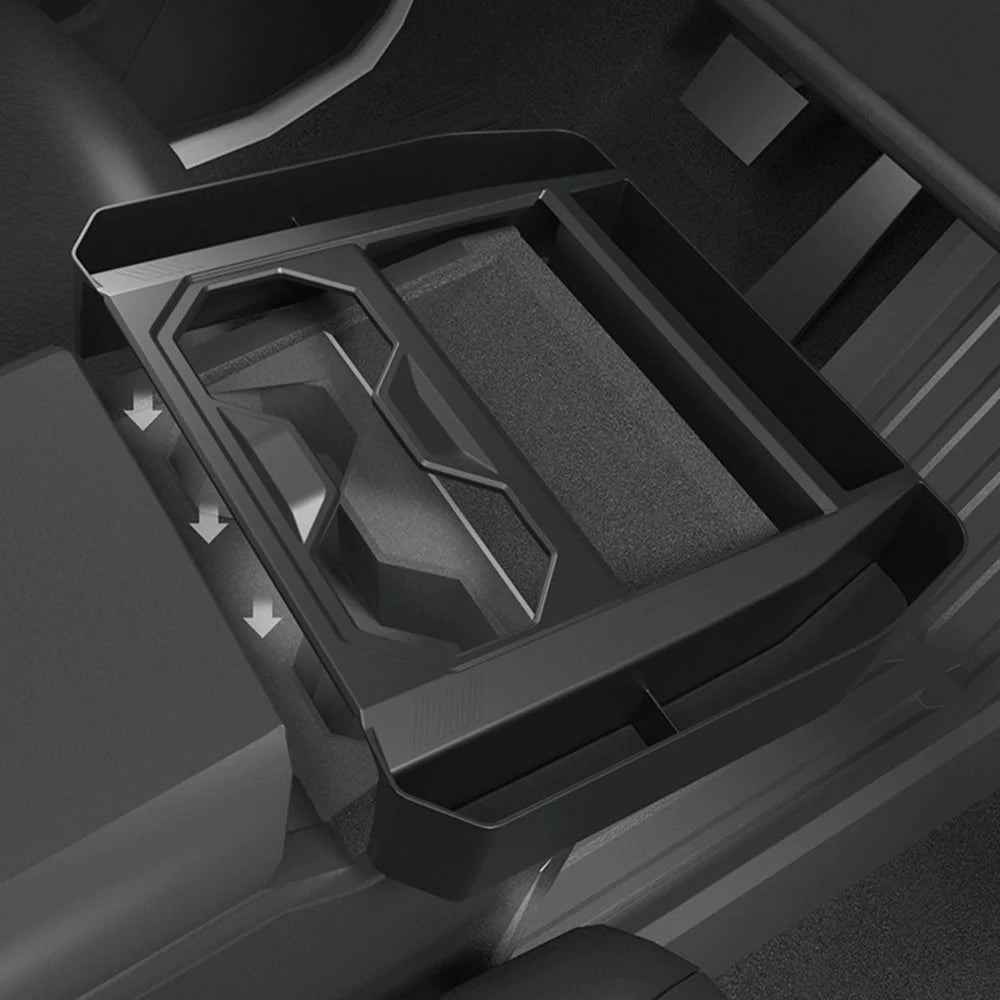 2024+ Tesla Cybertruck Center Console Side Storage Organizer with Upgraded Side Pockets – Custom Interior Console Tray for Phone, Sunglasses, Cards, AirPods & Daily Essentials