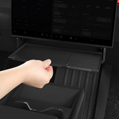 Tesla Cybertruck Under Screen Storage Organizer Tray for 2024+ Cybertruck – ABS Interior Dashboard Compartment with Non-Slip Rubber Mat for Phone, Wallet & Essentials