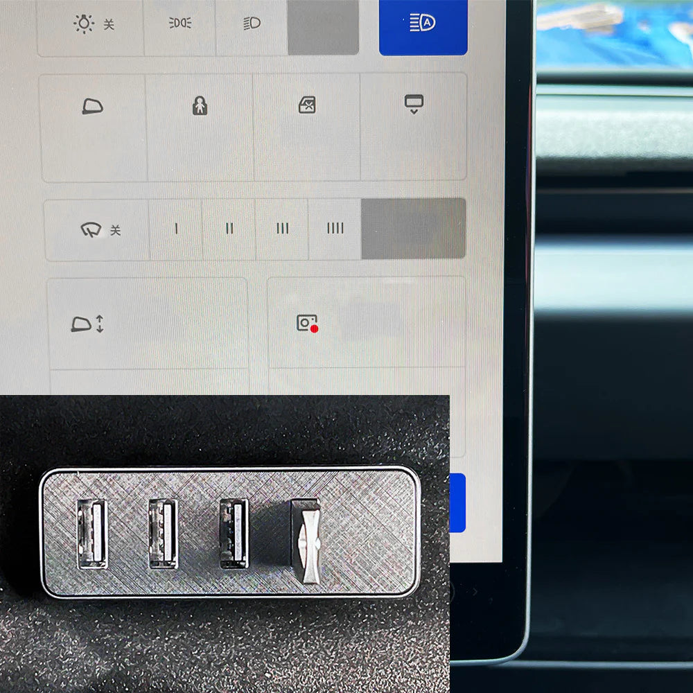 Tesla Glove Box USB Hub for 2024+ Tesla Model 3 Highland / 2026+ Tesla Model Y Juniper / Cybertruck – 4-Port USB 3.0 Expansion Hub for Dashcam, Sentry Mode, Gaming & Fast Data Transfer