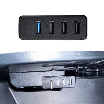 Tesla Glove Box USB Hub for 2024+ Tesla Model 3 Highland / 2026+ Tesla Model Y Juniper / Cybertruck – 4-Port USB 3.0 Expansion Hub for Dashcam, Sentry Mode, Gaming & Fast Data Transfer