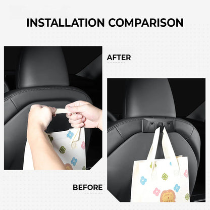 Tesla Model 3 Highland Rear Seat Headrest Hanger Hooks (2024+) & Tesla Model Y Juniper Seat Back Storage Hooks (2025.03+) – Foldable Heavy-Duty ABS Bag Holder Organizer for Handbags, Grocery Bags, Backpacks & Coats