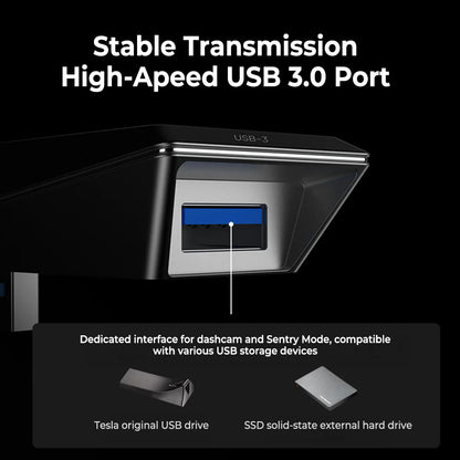 Glove Box USB Hub for Tesla Model 3 (2017–2025) & Model Y (2020–2026) LHD – 4-Port USB 3.0 & USB-C Splitter for Dashcam, Sentry Mode & Fast Charging (Highland & Juniper Compatible)