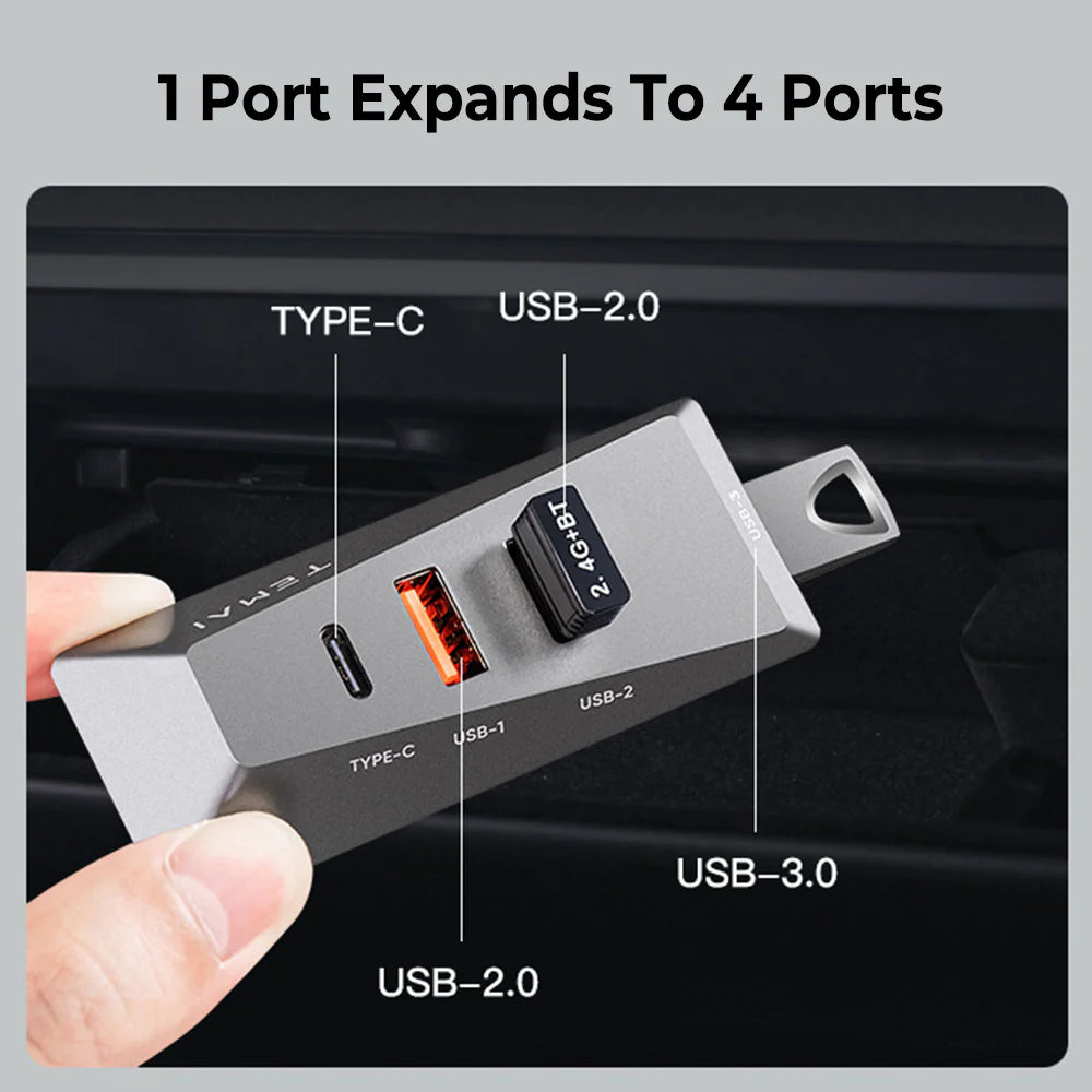 Glove Box USB Hub for Tesla Model 3 (2017–2025) & Model Y (2020–2026) LHD – 4-Port USB 3.0 & USB-C Splitter for Dashcam, Sentry Mode & Fast Charging (Highland & Juniper Compatible)