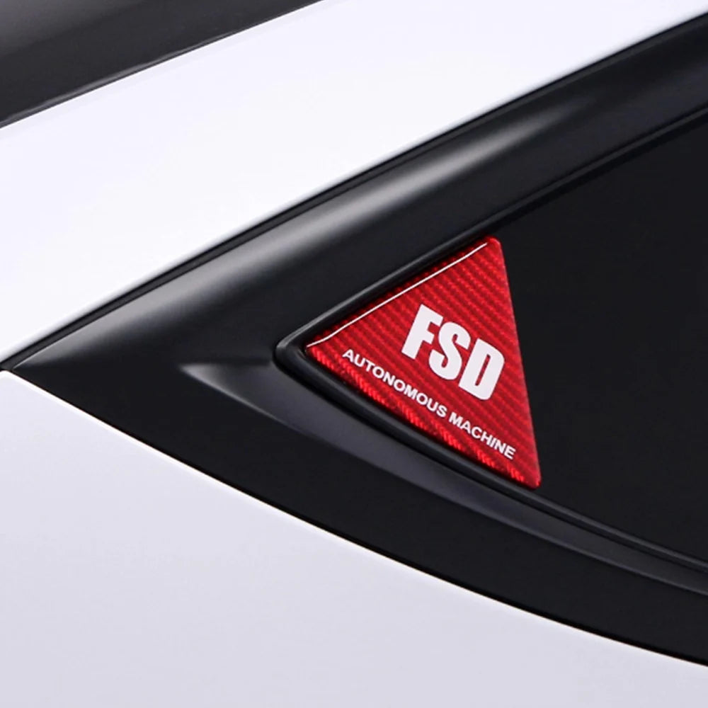 Real Carbon Fiber Rear Quarter Window Trim for Tesla Model 3 & Model Y (2017–2026+) | Compatible with Model 3 Highland & Model Y Juniper | Gloss Black/Red/White Performance Side Window Accent Covers with FSD-Inspired Detail