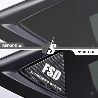 Real Carbon Fiber Rear Quarter Window Trim for Tesla Model 3 & Model Y (2017–2026+) | Compatible with Model 3 Highland & Model Y Juniper | Gloss Black/Red/White Performance Side Window Accent Covers with FSD-Inspired Detail