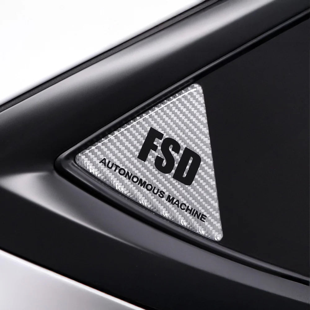 Real Carbon Fiber Rear Quarter Window Trim for Tesla Model 3 & Model Y (2017–2026+) | Compatible with Model 3 Highland & Model Y Juniper | Gloss Black/Red/White Performance Side Window Accent Covers with FSD-Inspired Detail