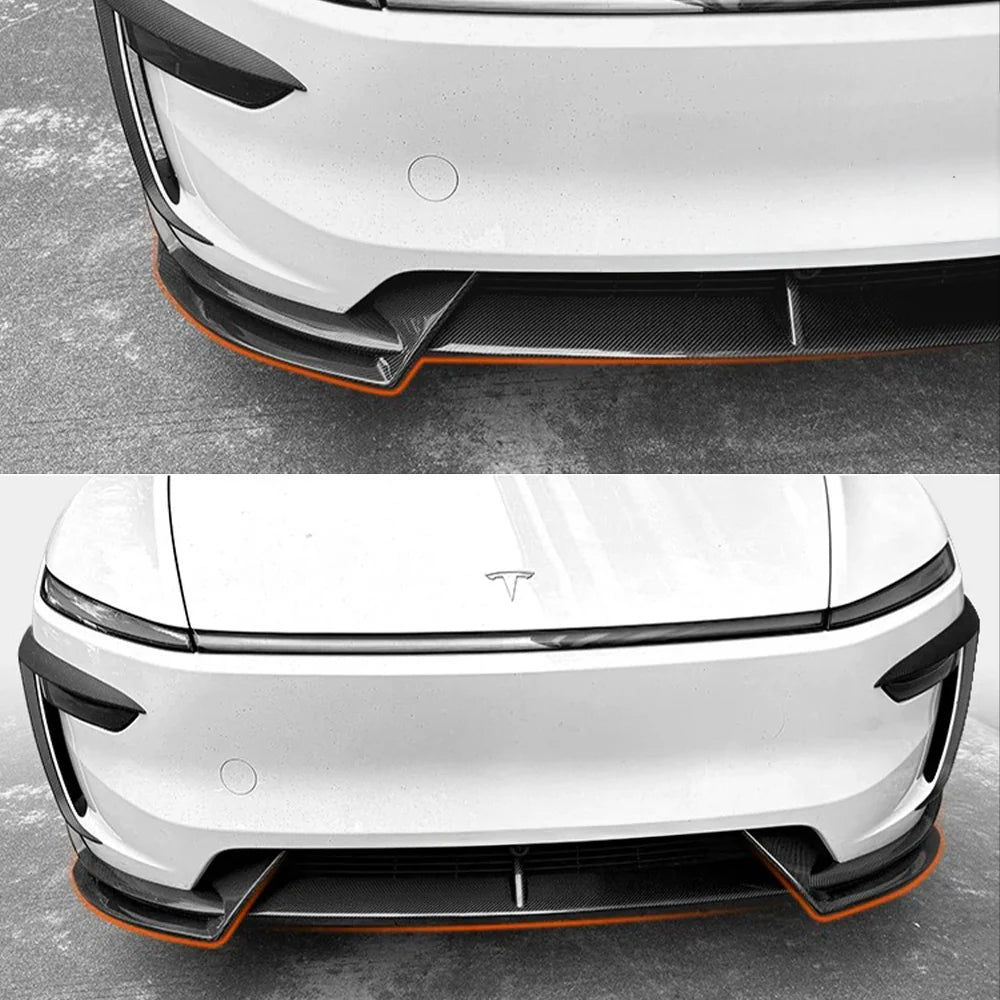 Real Carbon Fiber Front Lip Spoiler for Tesla Model Y Juniper 2025+ (Non-Performance) – 3PCS Split Front Bumper Lip Kit, Aerodynamic Body Kit Upgrade