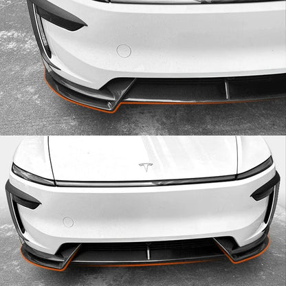Real Carbon Fiber Front Lip Spoiler for Tesla Model Y Juniper 2025+ (Non-Performance) – 3PCS Split Front Bumper Lip Kit, Aerodynamic Body Kit Upgrade