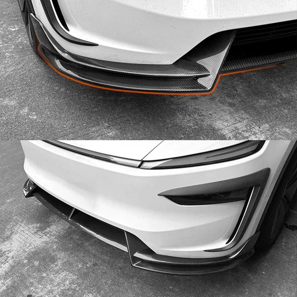 Real Carbon Fiber Front Lip Spoiler for Tesla Model Y Juniper 2025+ (Non-Performance) – 3PCS Split Front Bumper Lip Kit, Aerodynamic Body Kit Upgrade