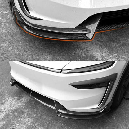Real Carbon Fiber Front Lip Spoiler for Tesla Model Y Juniper 2025+ (Non-Performance) – 3PCS Split Front Bumper Lip Kit, Aerodynamic Body Kit Upgrade