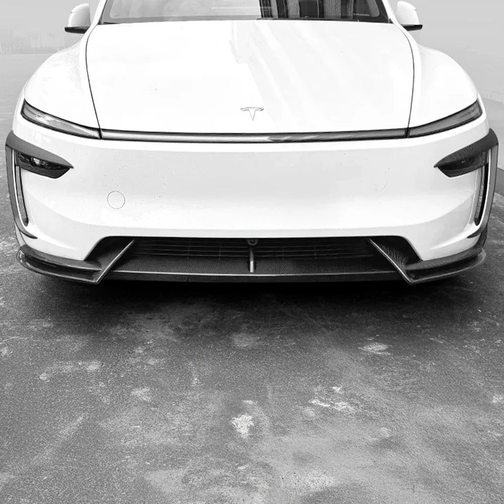 Real Carbon Fiber Front Lip Spoiler for Tesla Model Y Juniper 2025+ (Non-Performance) – 3PCS Split Front Bumper Lip Kit, Aerodynamic Body Kit Upgrade