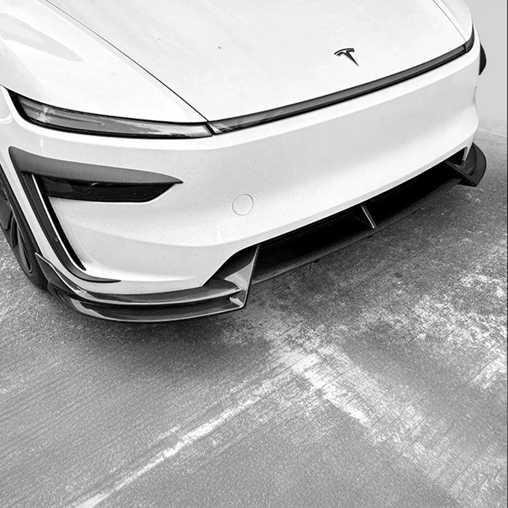 Real Carbon Fiber Front Lip Spoiler for Tesla Model Y Juniper 2025+ (Non-Performance) – 3PCS Split Front Bumper Lip Kit, Aerodynamic Body Kit Upgrade