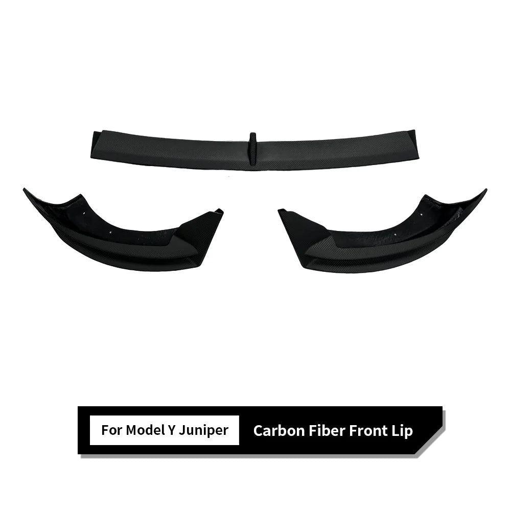 Real Carbon Fiber Front Lip Spoiler for Tesla Model Y Juniper 2025+ (Non-Performance) – 3PCS Split Front Bumper Lip Kit, Aerodynamic Body Kit Upgrade