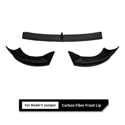 Real Carbon Fiber Front Lip Spoiler for Tesla Model Y Juniper 2025+ (Non-Performance) – 3PCS Split Front Bumper Lip Kit, Aerodynamic Body Kit Upgrade