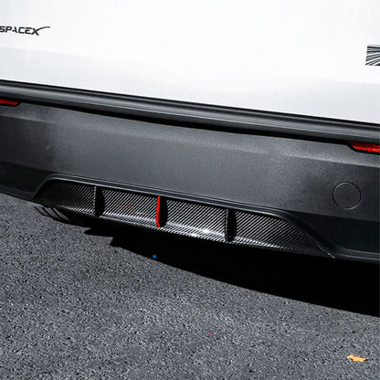 Real Carbon Fiber Rear Diffuser for Tesla Model Y Juniper 2025.03+ (Standard & Long Range) – OEM Fit Aerodynamic Rear Bumper Lip, Gloss/Matte Finish, No-Drill Installation