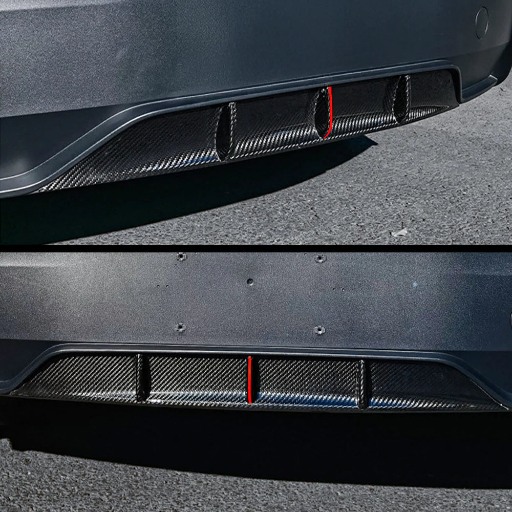 Real Carbon Fiber Rear Diffuser for Tesla Model Y Juniper 2025.03+ (Standard & Long Range) – OEM Fit Aerodynamic Rear Bumper Lip, Gloss/Matte Finish, No-Drill Installation