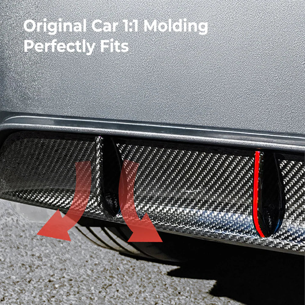 Real Carbon Fiber Rear Diffuser for Tesla Model Y Juniper 2025.03+ (Standard & Long Range) – OEM Fit Aerodynamic Rear Bumper Lip, Gloss/Matte Finish, No-Drill Installation