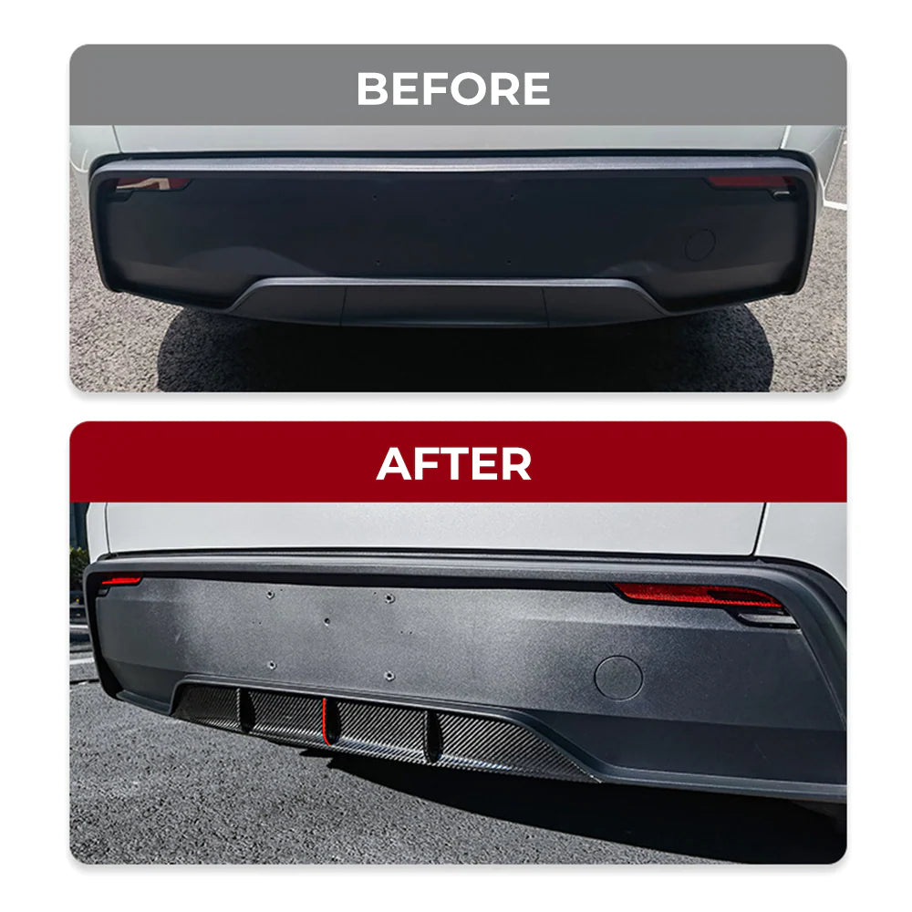 Real Carbon Fiber Rear Diffuser for Tesla Model Y Juniper 2025.03+ (Standard & Long Range) – OEM Fit Aerodynamic Rear Bumper Lip, Gloss/Matte Finish, No-Drill Installation