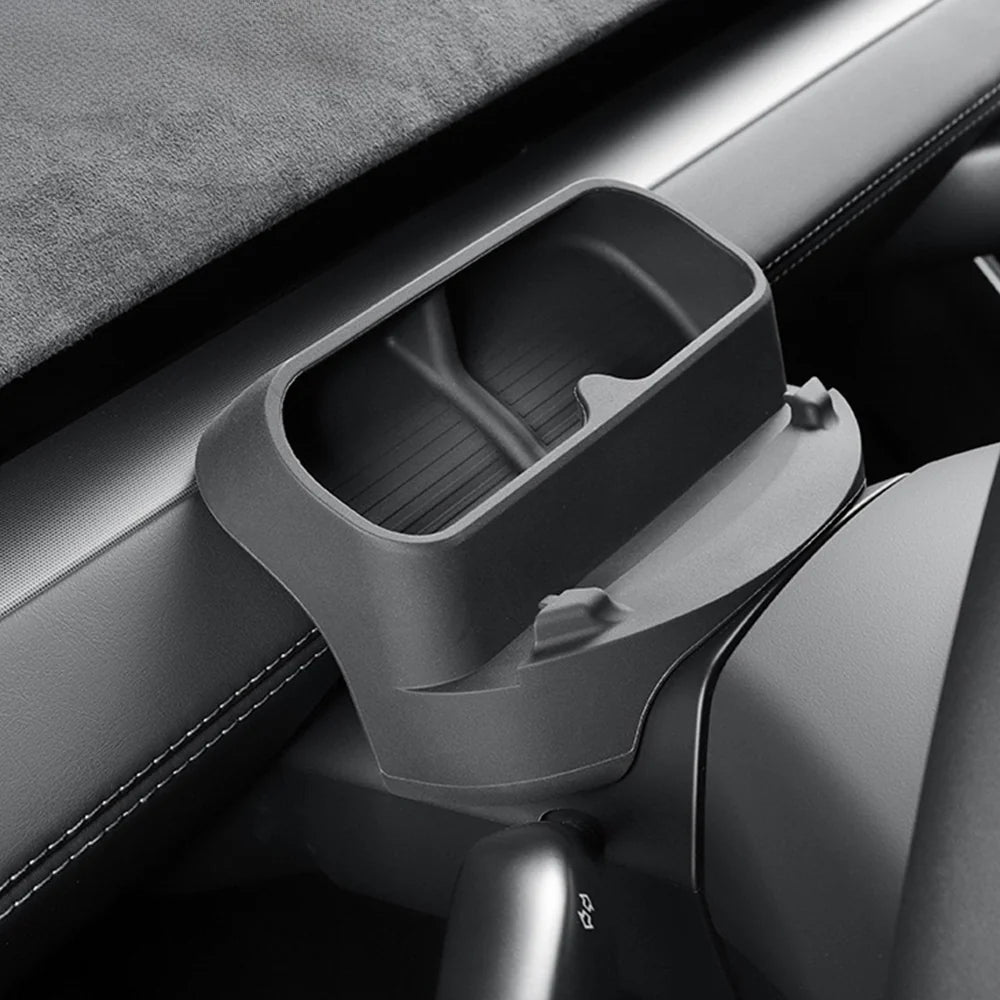 2025+ Tesla Model Y Juniper Steering Wheel Sunglasses & Phone Holder Organizer Tray | Hidden Cockpit Storage Box with Anti-Slip Mobile Mount for Tesla Model Y Standard / Long Range / Performance / Y L