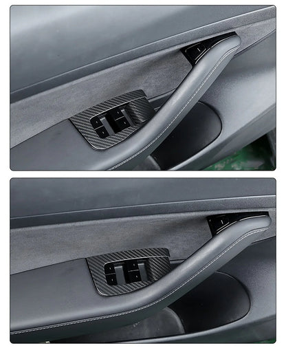Real Carbon Fiber Window Switch Trim Cover for Tesla Model 3 (2017–2023.09) & Tesla Model Y (2020–2025.02) – Interior Door Control Panel Overlay Kit, OEM Fit for LHD/RHD, 14PCS Premium Cabin Upgrade