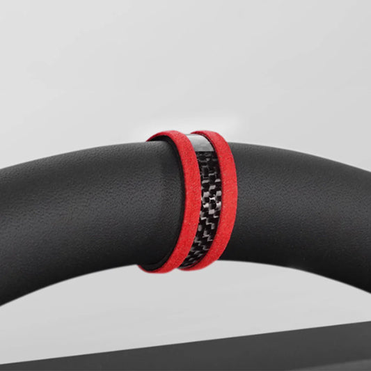 Tesla Steering Wheel Center Alignment Marker Cover for Model 3 Highland, Model Y Juniper, Model S & Model X – Suede & Real Carbon Fiber Performance Steering Wheel Trim Accent