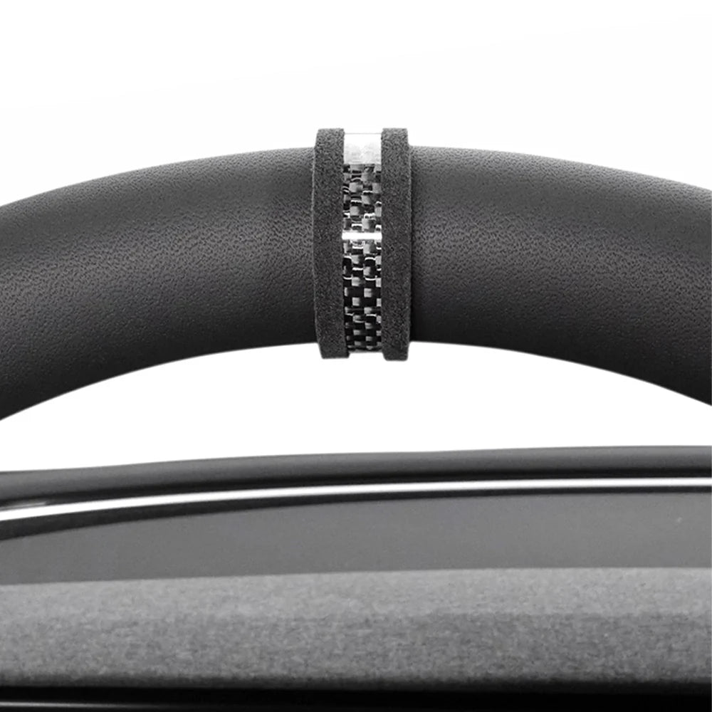 Tesla Steering Wheel Center Alignment Marker Cover for Model 3 Highland, Model Y Juniper, Model S & Model X – Suede & Real Carbon Fiber Performance Steering Wheel Trim Accent