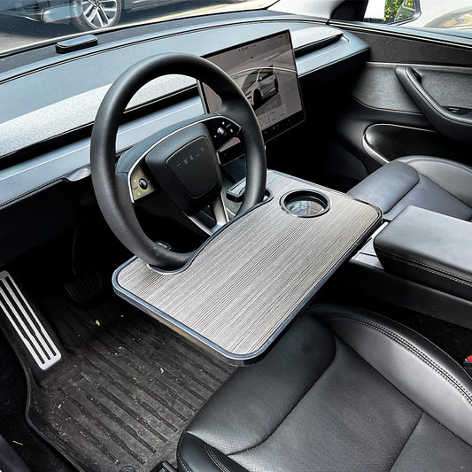 Tesla Steering Wheel Tray Desk for Model S / Model 3 / Model X / Model Y (2018–2026) – Portable Car Laptop Table, Food Tray with Cup Holder, Dual-Sided Work & Dining Board (Not for Yoke Steering Wheel)