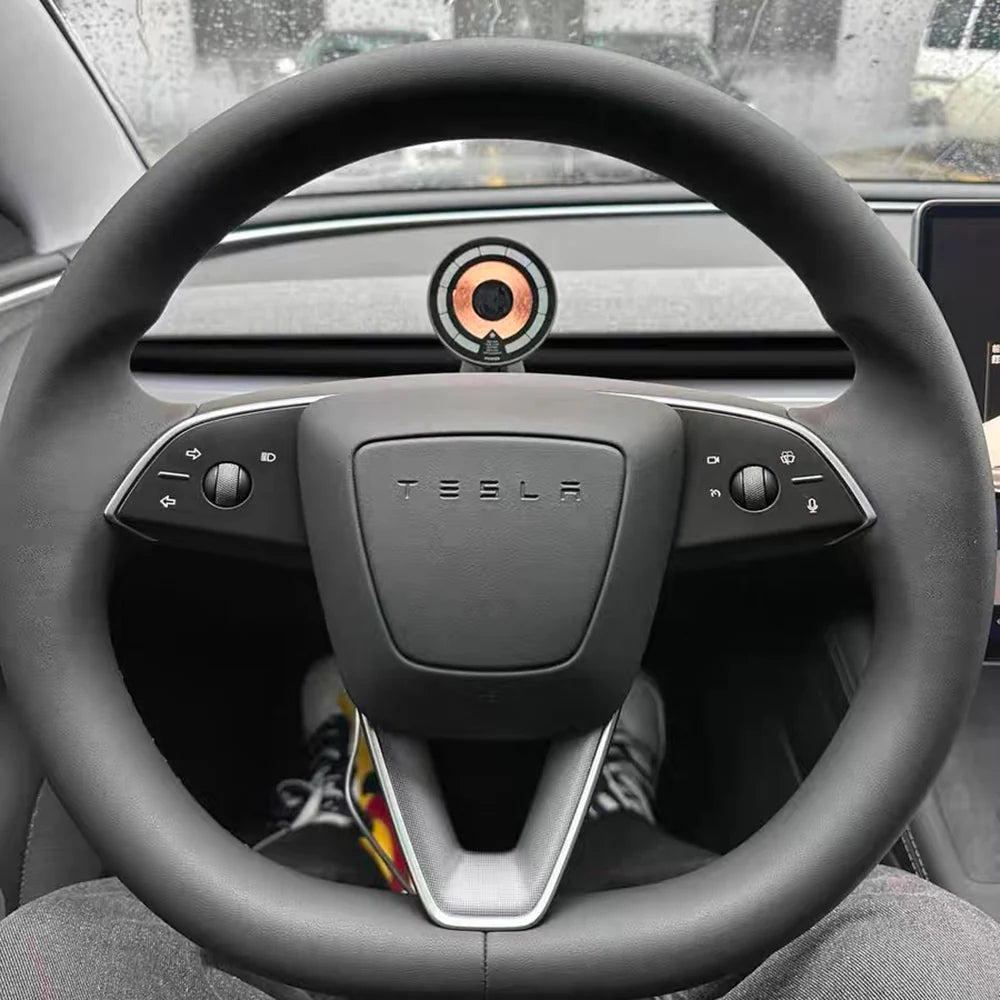 Tesla Model 3 / Model Y / Highland / Juniper / Cybertruck Wireless Charging Phone Mount with OBD-II Power Supply – 15W MagSafe Magnetic Car Holder for Steering Wheel Column Installation