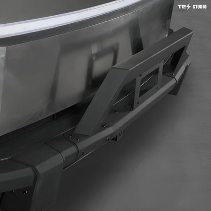 Tesla Cybertruck Steel Front Bumper with Black Texture | 5 MPH Impact-Rated Off-Road Protection & Futuristic Cyberpunk Design