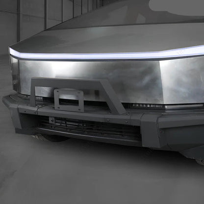 Tesla Cybertruck Steel Front Bumper with Black Texture | 5 MPH Impact-Rated Off-Road Protection & Futuristic Cyberpunk Design